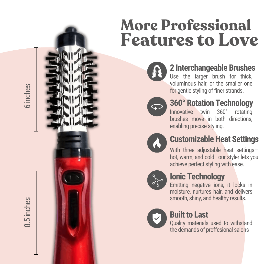 2-in-1 Hot Air Styler and Rotating Hair Dryer, Electric Blow Dryer with Anti-Scald Bristles, Ceramic Barrel
