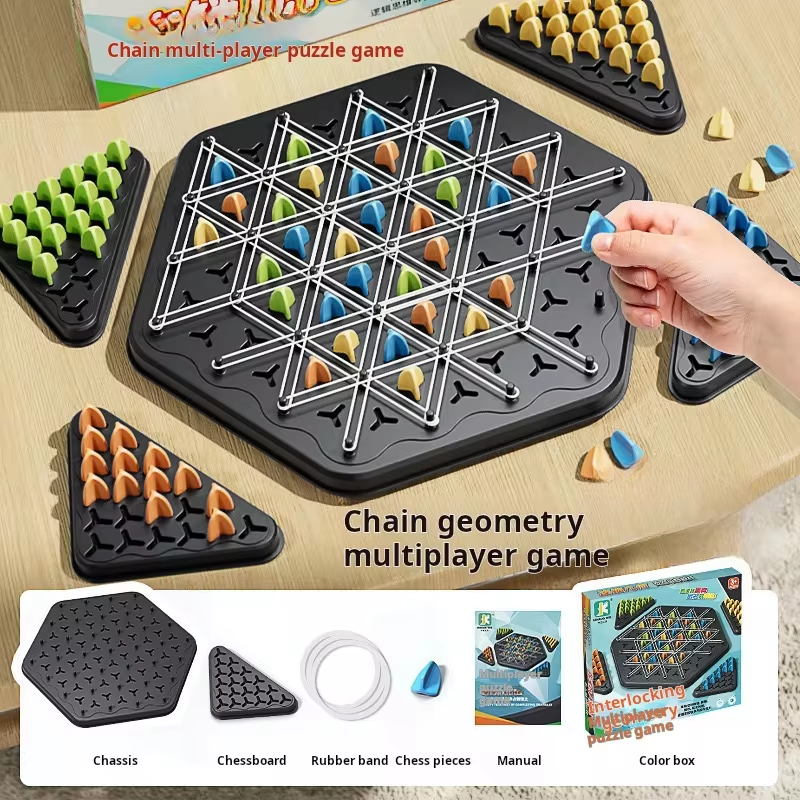 Triggle Triangle Strategy Board Game – Chain Triangle Chess Game with Rubber Bands for Family Game Night