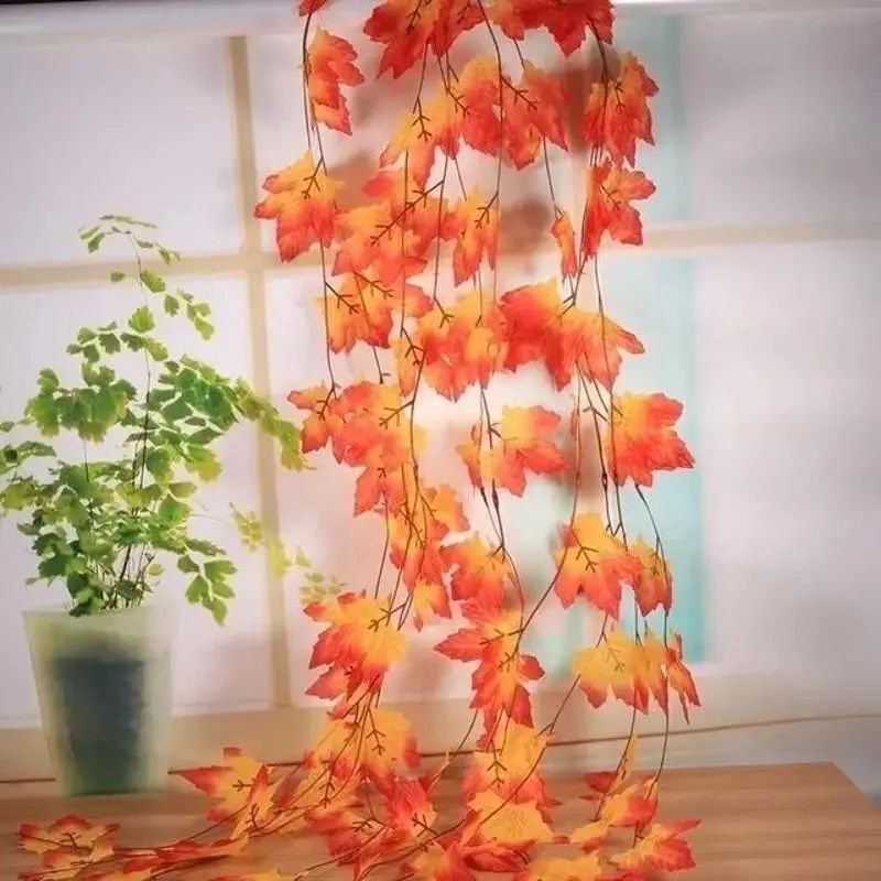 Artificial Red Maple Leaf Vine Garland Decor