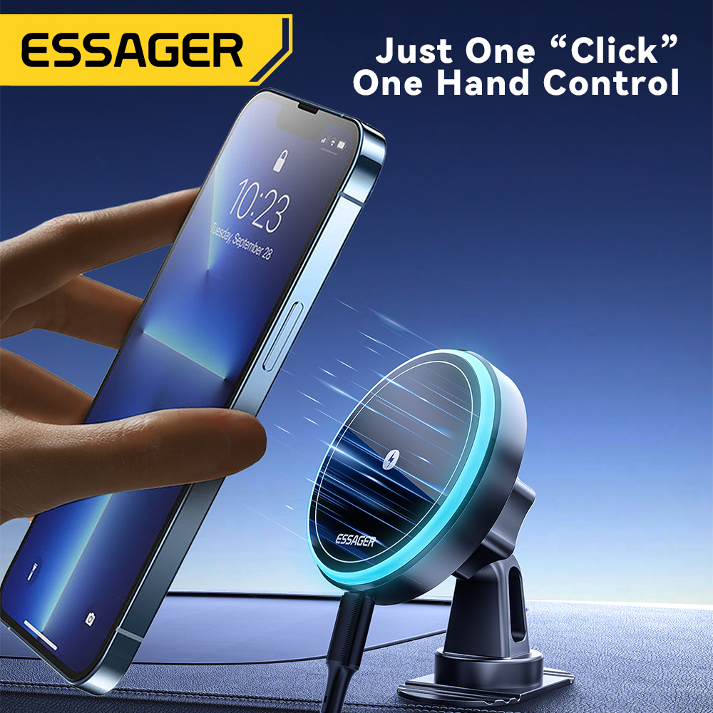 Magnetic Wireless Car Charger Mount for iPhone, Magsafe Compatible Stand with LED Light
