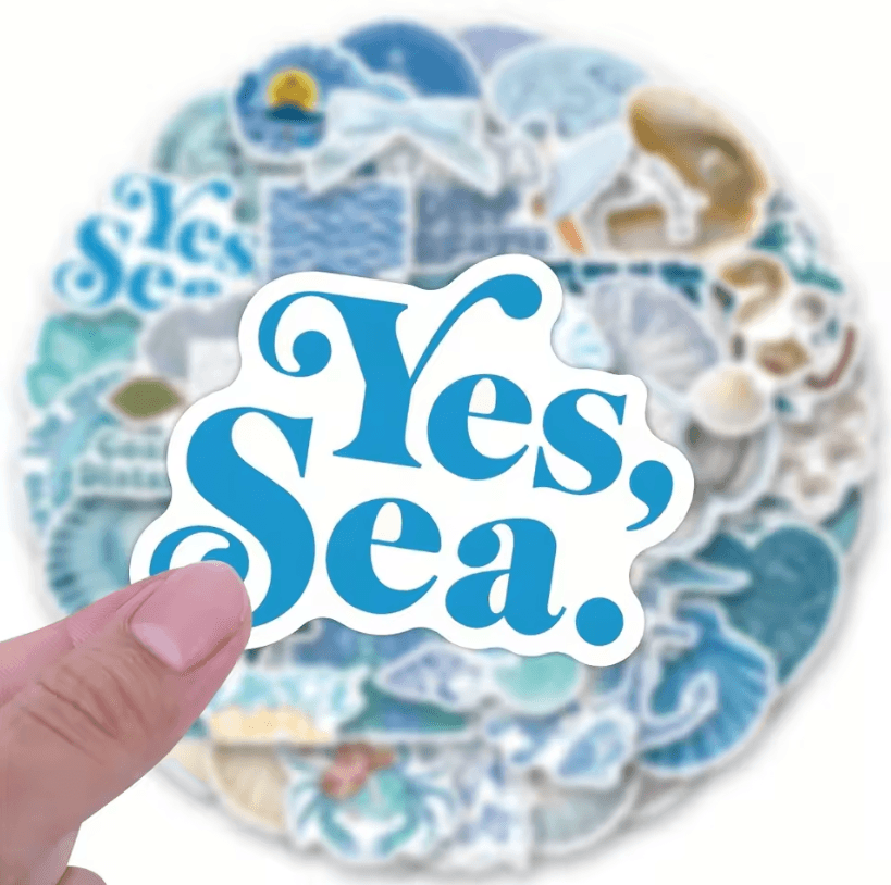 58Pcs Coastal Stickers Pack – Kawaii Cartoon Stickers with Shell & Sea Creature Decals for Skateboard Sticker Set