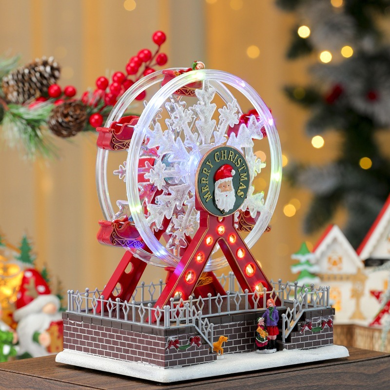 Santa Spinning Light Up Ferris Wheel, Christmas Octavo Music Ornament, New Year Home Party Decoration Gift Christmas