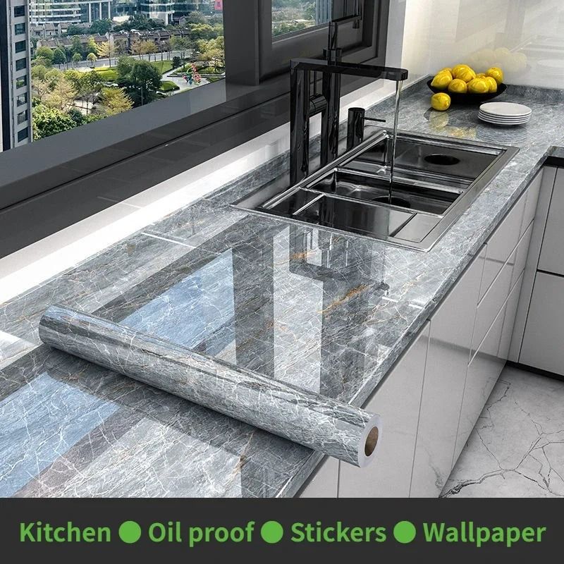 Premium Marble Self-Adhesive Wallpaper – Waterproof & Oil-Proof Kitchen Contact Paper with Thermostability