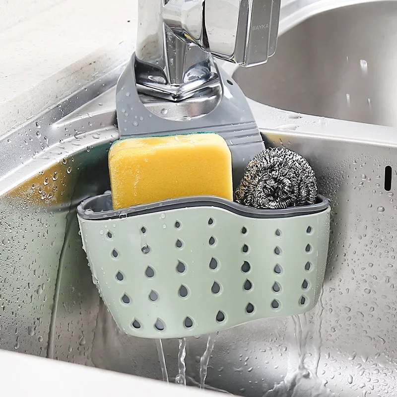 Kitchen Sink Holder Adjustable Drain Basket Soap Sponge Shelf Organizer for Bathroom Faucet