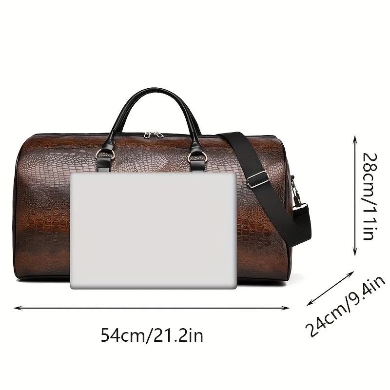 Large Capacity Crocodile Texture Travel Duffel Bag Retro Leather Style Weekender