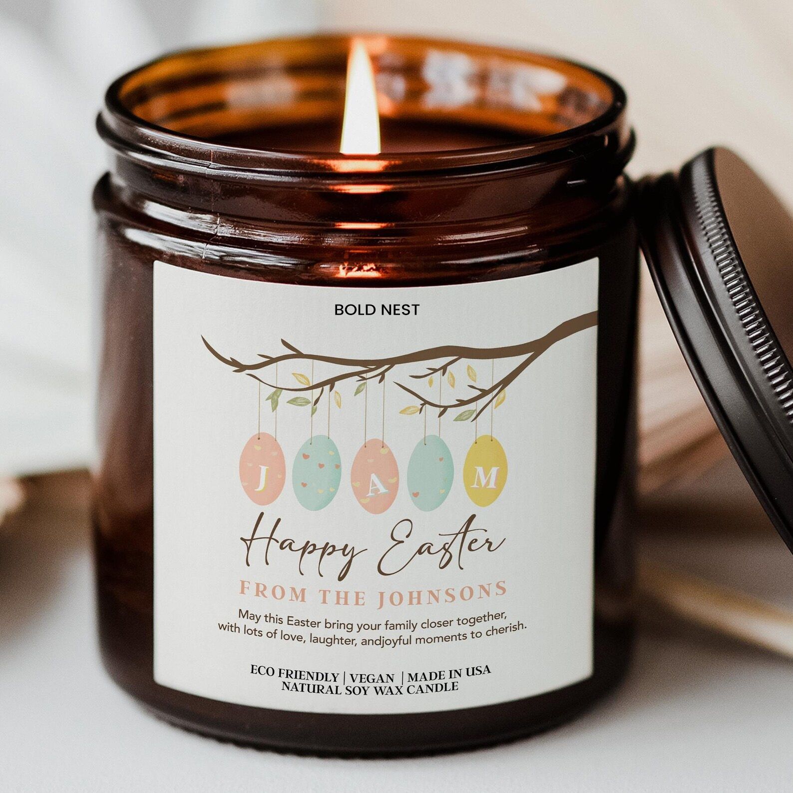 Personalized Family Easter Candle | Custom Spring Candle Gift for Easter Basket & Family Keepsake