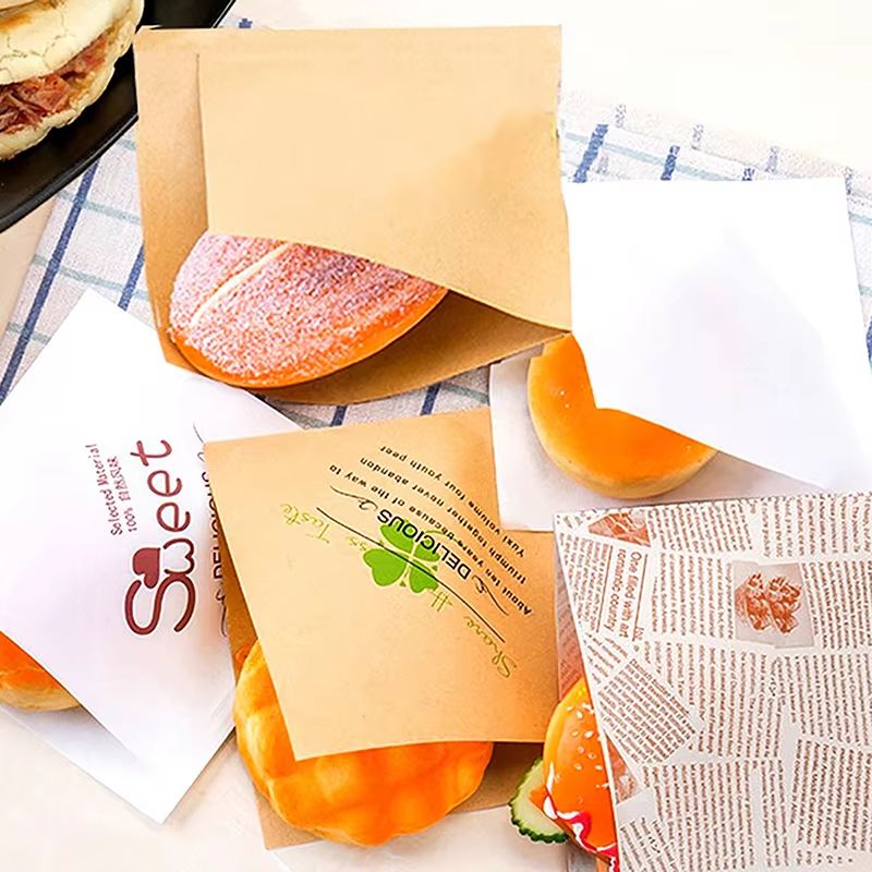 100Pcs Kraft Paper Sandwich Wrap - Disposable Oil-Proof Triangle Food Packing BagS