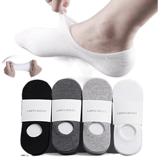 5-Pair Set Mens Invisible Socks Cotton No Show Ankle Socks with Silicone Grip