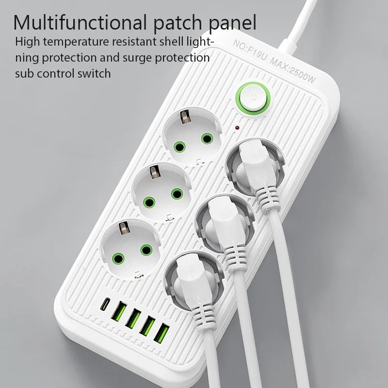 Power Strip Extension Cord with USB and Type C Ports for Smart Home and Office Use