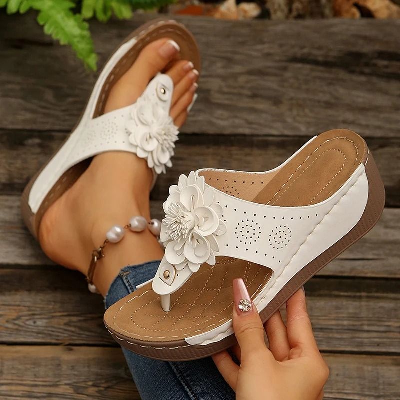 Womens Floral Platform Flip Flops Lightweight Vintage Wedge Sandals