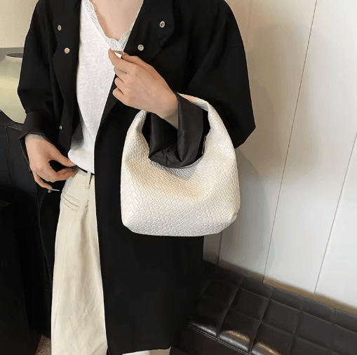 Womens Woven Embossed Hobo Shoulder Bag Soft PU Leather Small Top Handle Handbag