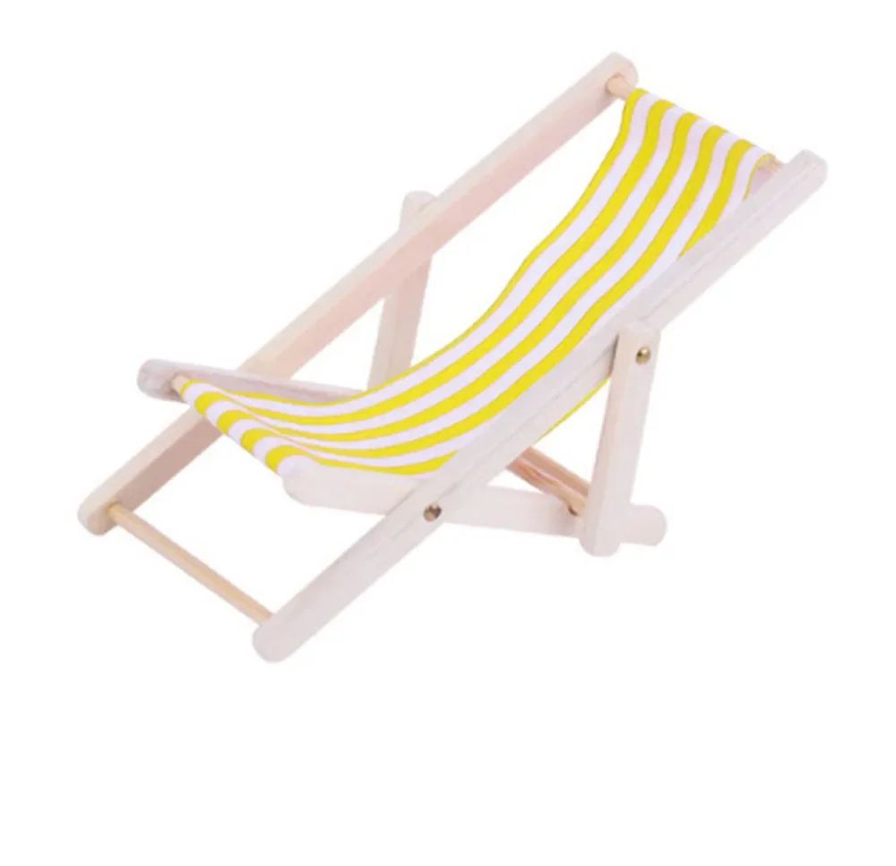 Dollhouse Beach Chair Set with Mini Beach Table, Foldable Wooden Beach Furniture