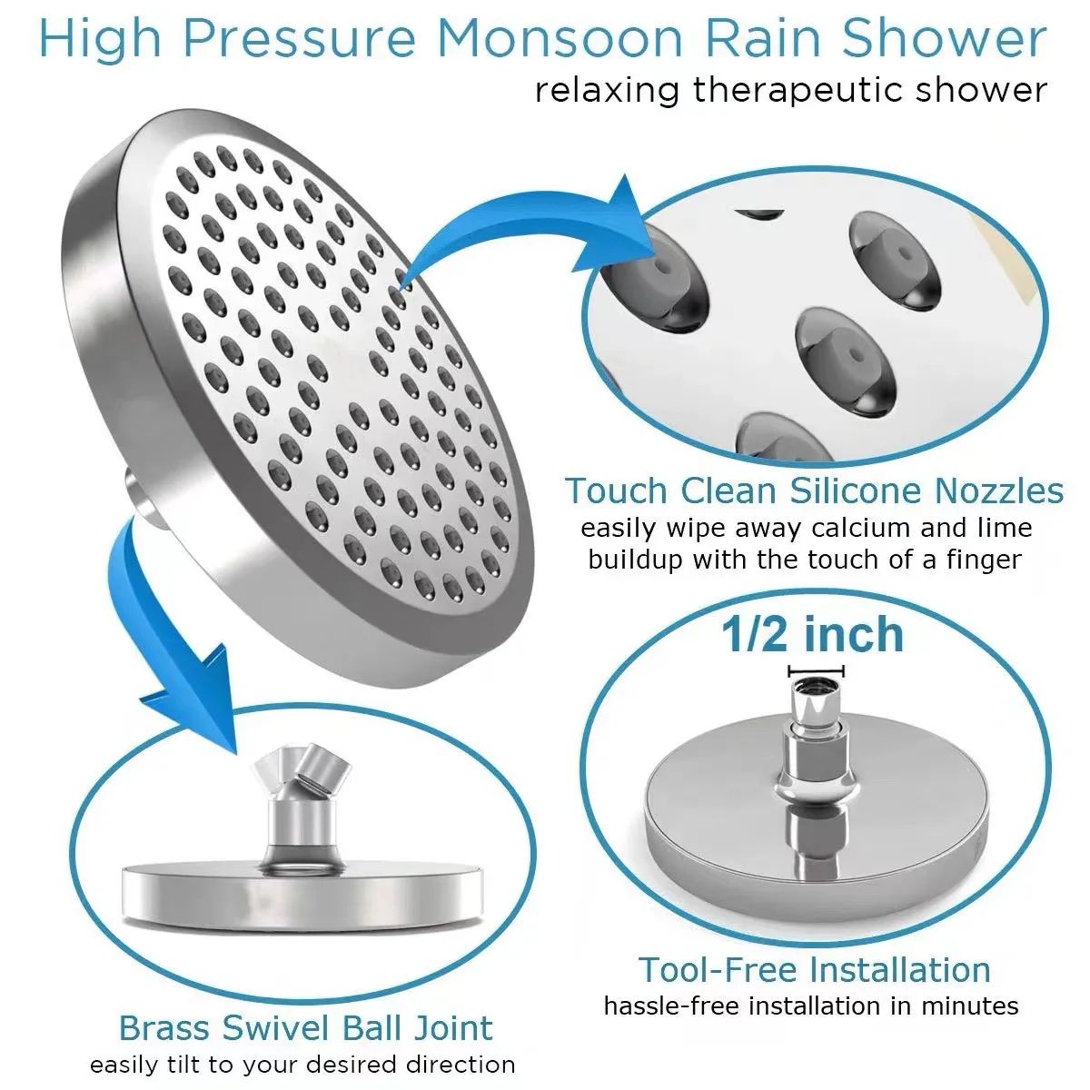 High Pressure Shower Head Set with Extension Rod Bathroom System