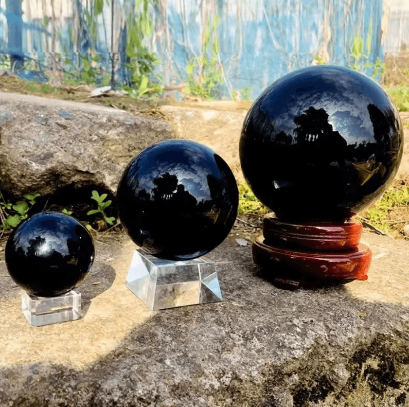 Natural Black Tourmaline Quartz Sphere – Energy Healing Crystal Ball Decor