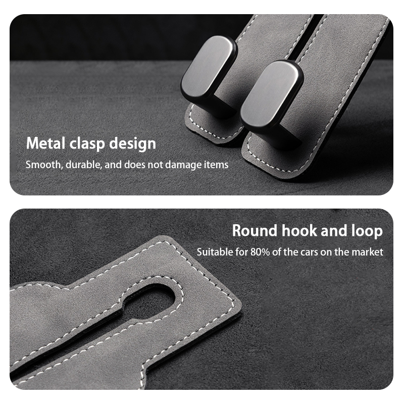 Universal Car Headrest Hook Premium Suede Rear Seat Hanging Dual Hook Hanger with Large Load-Bearing Alloy Design