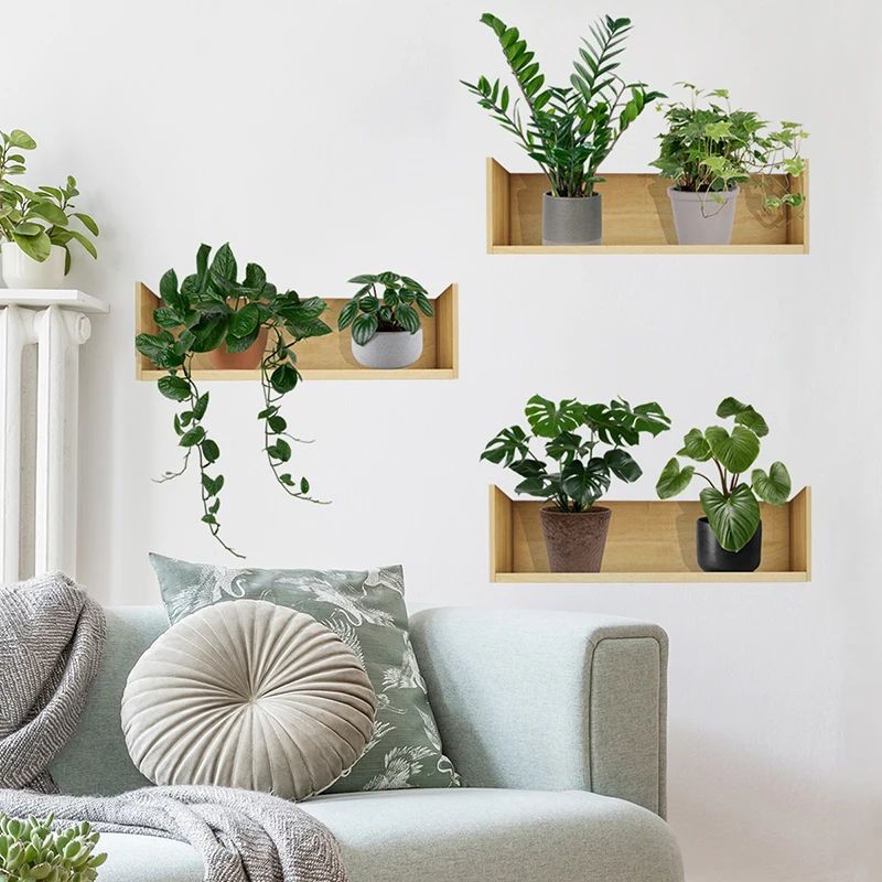 Plant Wall Stickers Potted Design Green Wall Decal Set