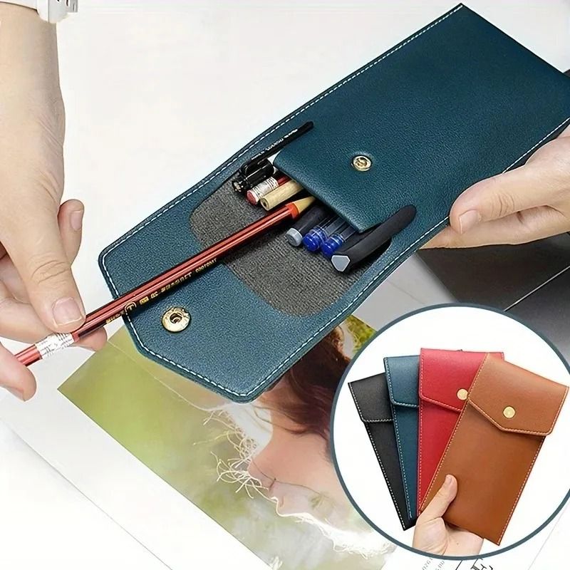 Premium PU Leather Stationery Bag | Slim Student & Business Office Pen Holder