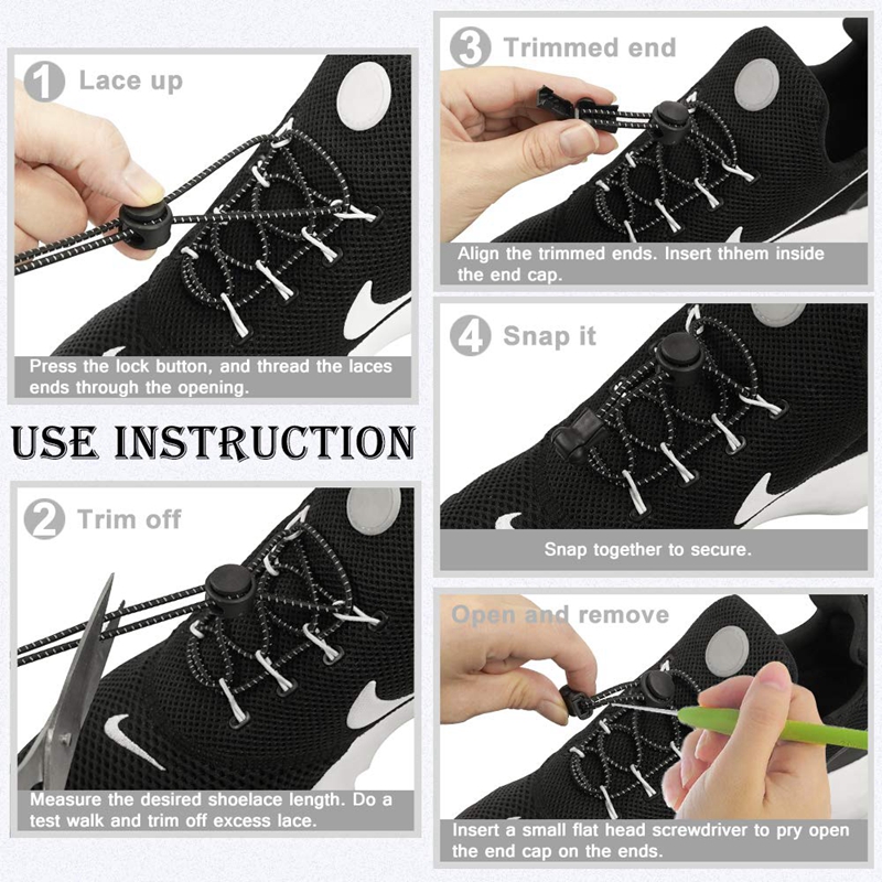 Elastic No Tie Shoelaces, Quick Rubber, Sneakers, Lazy Laces, Round Shoestrings, Stretching Lock