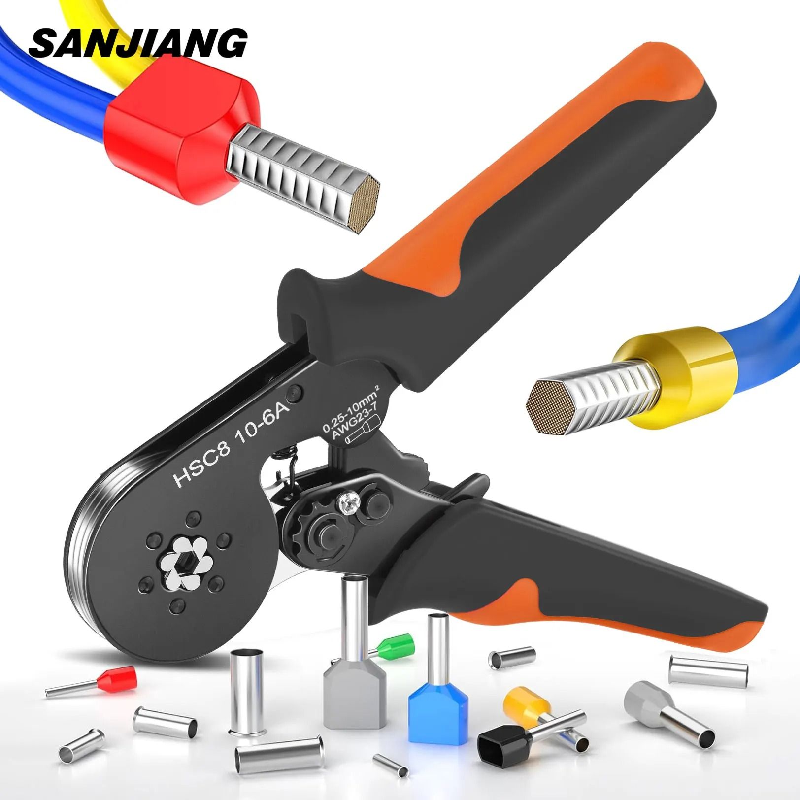 Hexagonal Ratchet Ferrule Crimping Tool Kit with Wire Terminals and Ferrule Sleeves