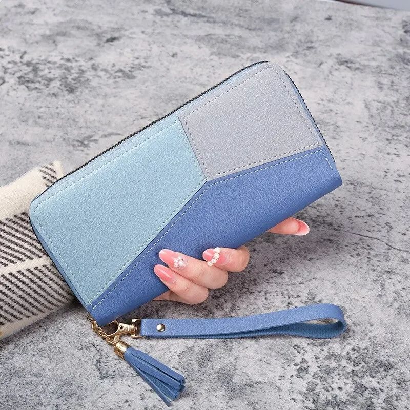 Women Long Zipper Wallet - PU Leather Card & Coin Organizer Clutch