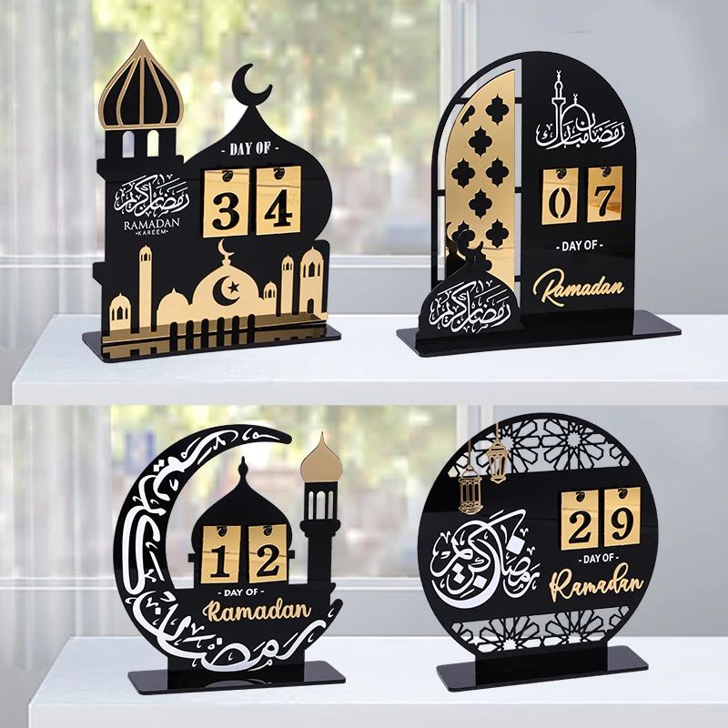 Black Gold Ramadan Countdown Calendar Acrylic Eid Mubarak decor for Tabletop Display