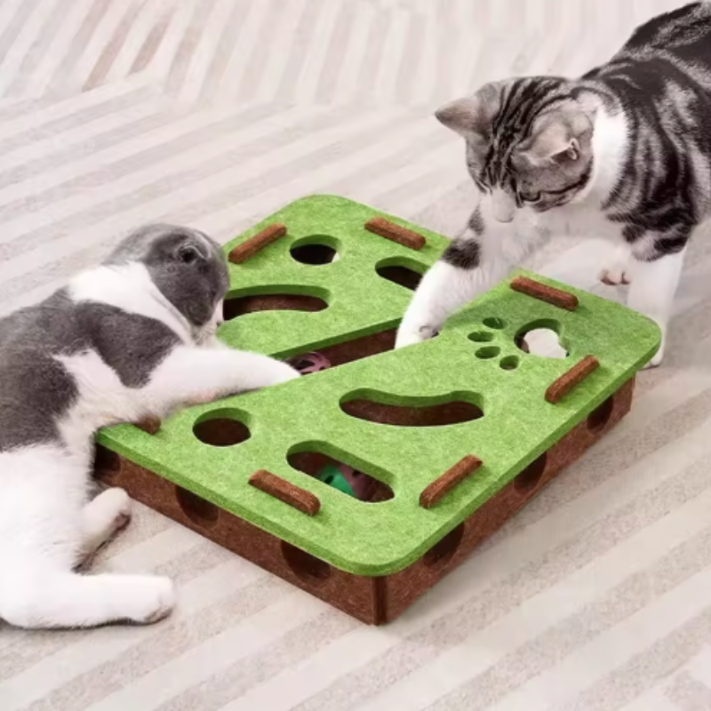 Interactive Cat Puzzle Toy Felt Cat Play Box with Bell Ball