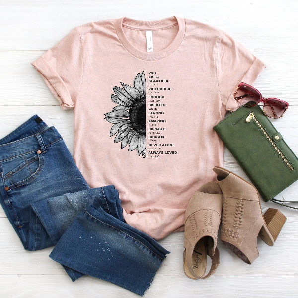 Sunflower Bible Verse Shirt | Christian Faith Floral Tee for Women Mothers Day Gift