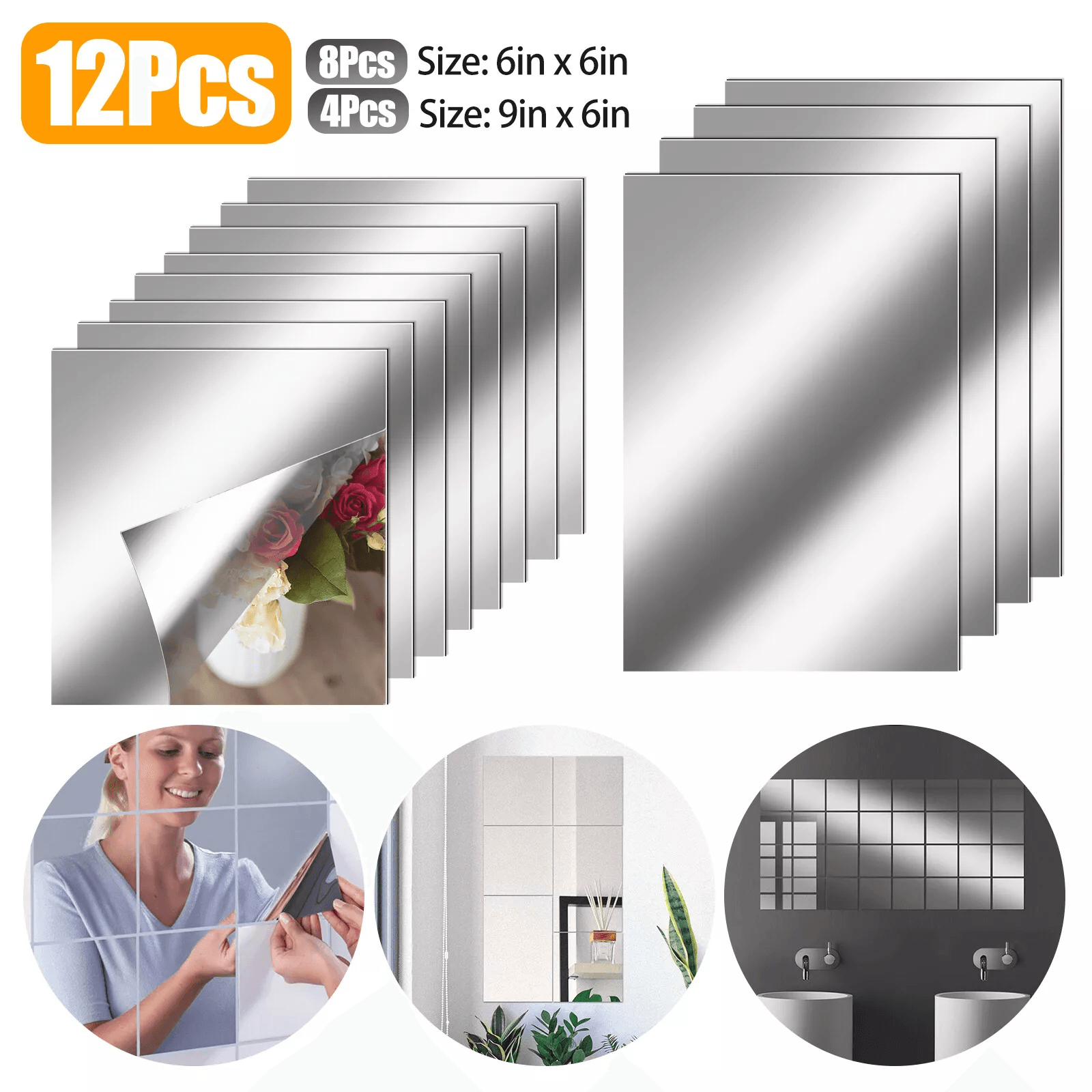Self Adhesive Mirror Sheets, Flexible Reflective Wall Sticker Film for Home Decor, DIY, Gym, Bathroom & Craft Projects