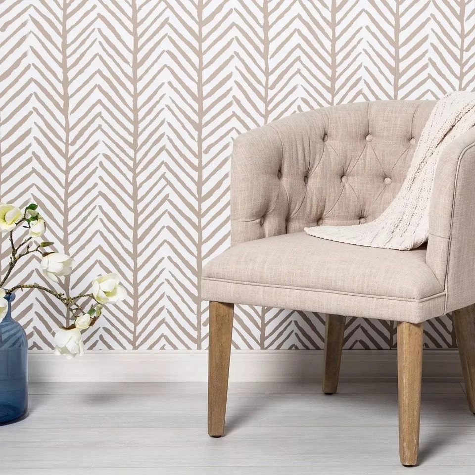 Peel and Stick Wallpaper, Threshold Herringbone Stripe, Neutral Tan, Washable Surface
