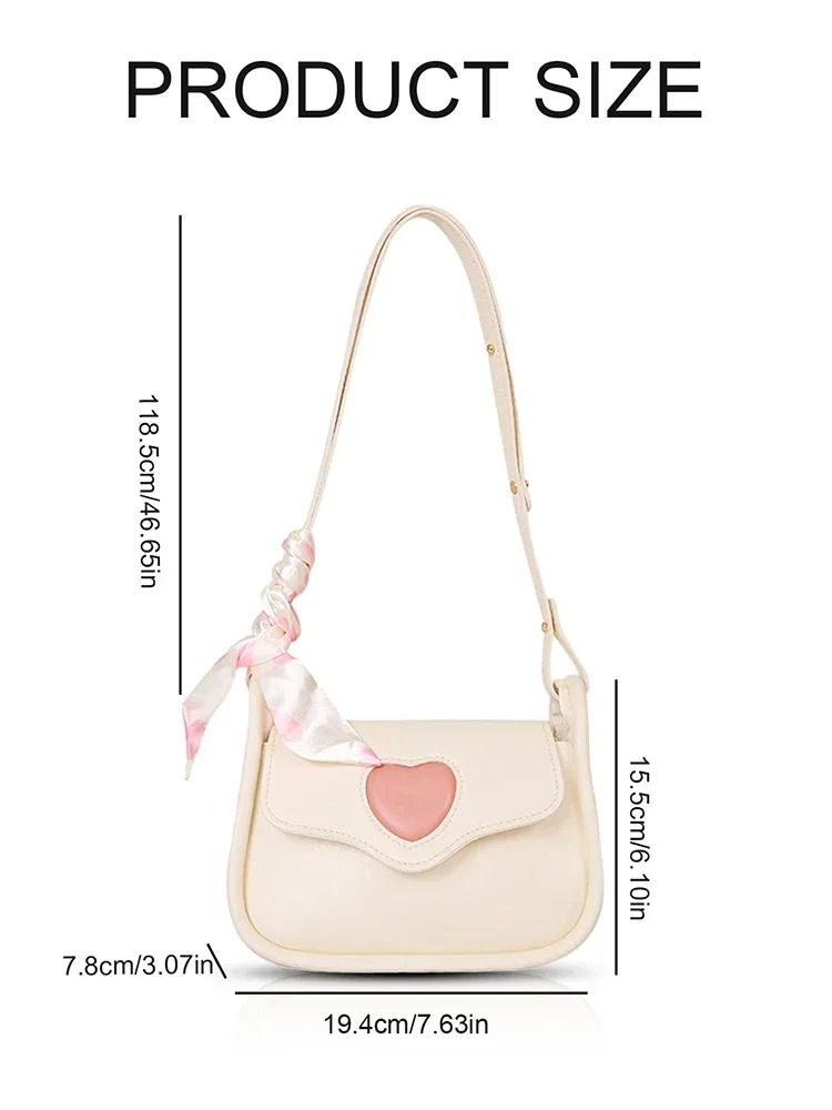 Retro Heart Detailed Saddle Shoulder Bag