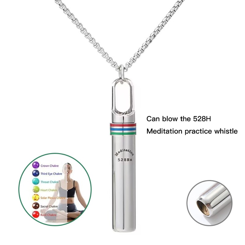 Mindful Breathing Necklace Stainless Steel Anxiety Relief & Meditation Whistle Pendant