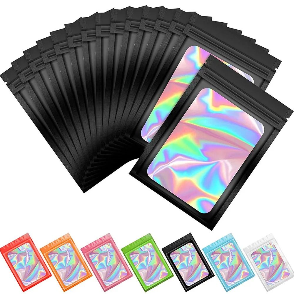 Holographic Laser Mylar Bags – 50 Pcs Smell-Proof Zip Lock Pouches