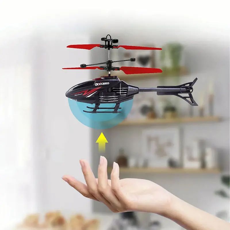 Gesture Control RC Helicopter Toy - 2-Channel Induction Flying Aircraft w/ LED Lights, USB Rechargeable Kids Gift