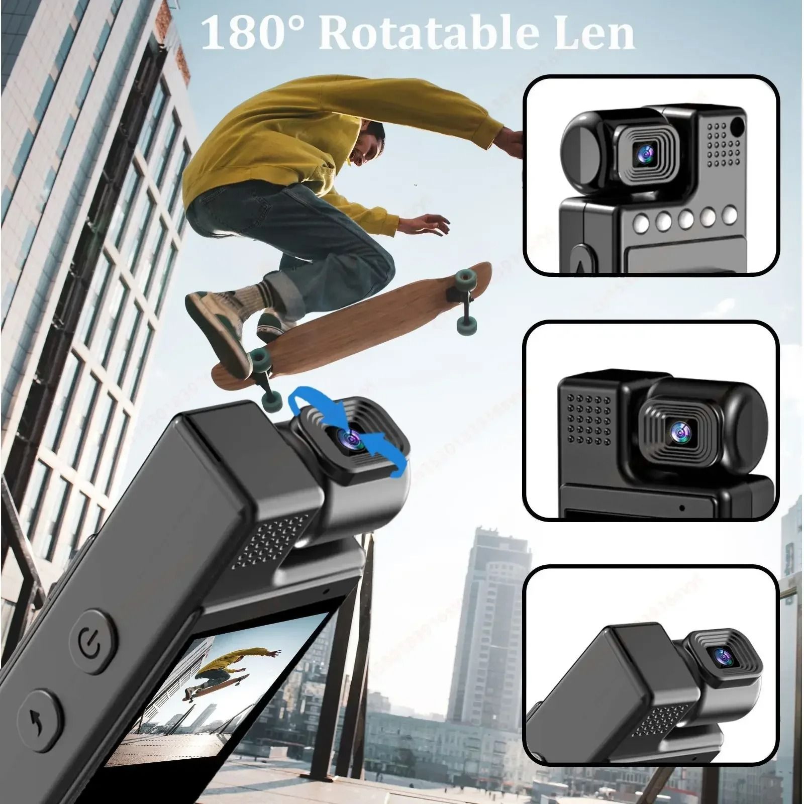 Mini 8K HD Clip on Action Camera with Night Vision and 180 Degree Rotatable Lens