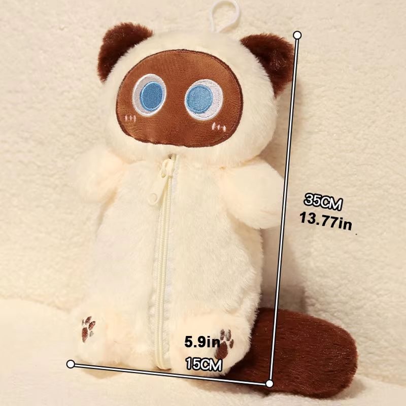 Siamese Cat Plush Pencil Case Large Capacity Stationery Bag