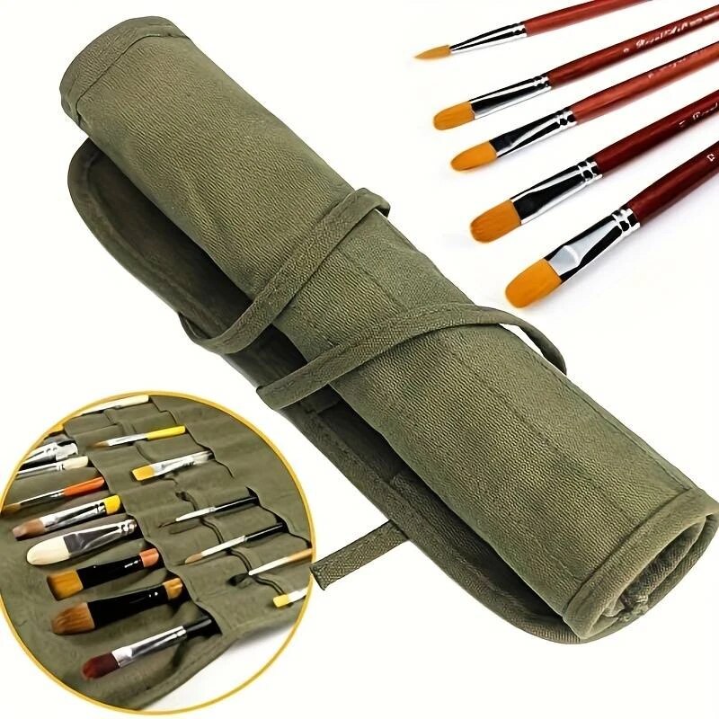 Calligraphy Brushes Storage Bag, Painting Brushes Canvas Storage Bag, Roll up Pen Bag, Watercolour and Gouache Brushes