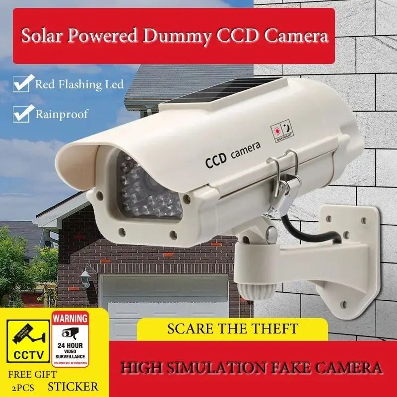 Solar Powered Dummy Security Camera with Red Flashing LED Waterproof