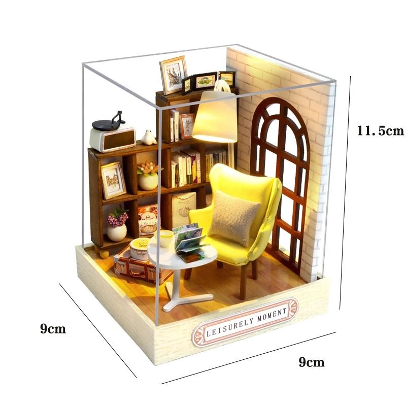 DIY Wooden Mini Seaside Villa Dollhouse Kit with Furniture and LED Lights