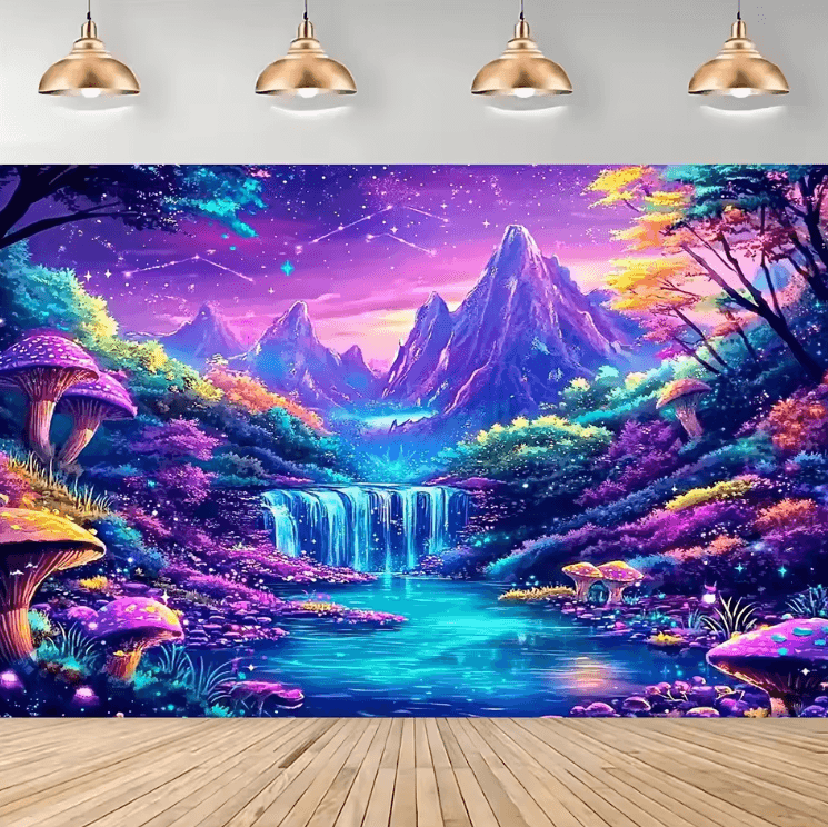 Glow-in-the-Dark Fantasy Forest Tapestry – UV Reactive Wall Art for Bedroom & Party Decor