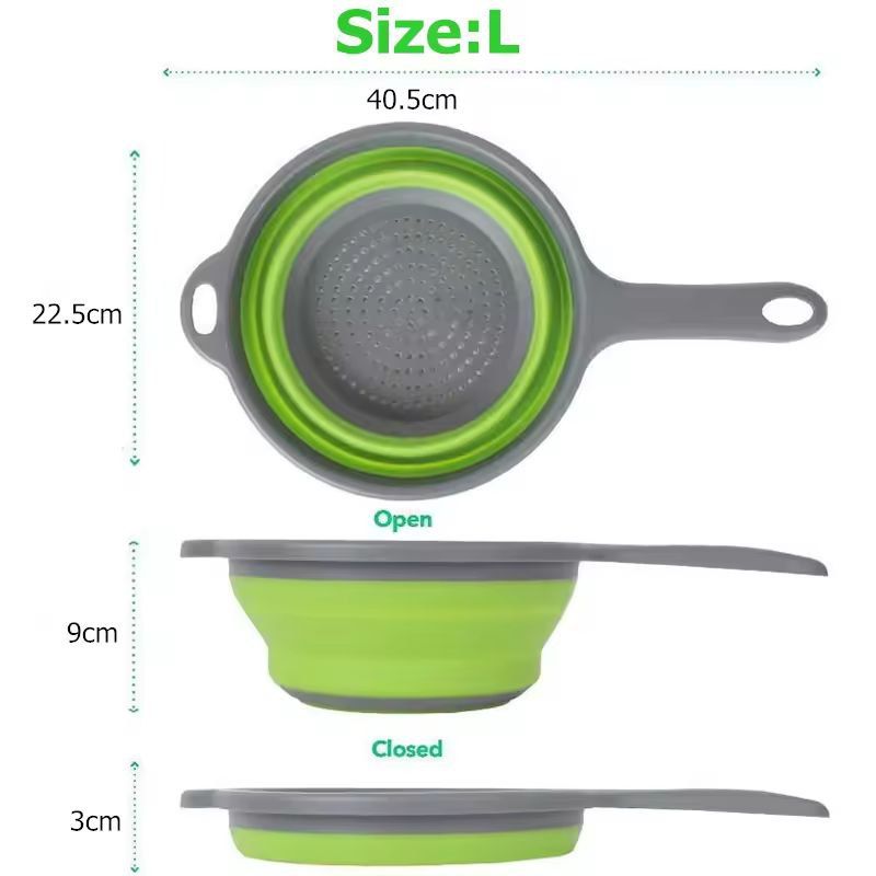 Silicone Collapsible Kitchen Colander – Space-Saving Pasta & Veggie Strainer with Handle