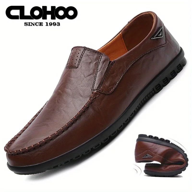 CLOHOO Handmade Men's Loafers Anti Slip Leather Slip On Driving and Business Casual Shoes