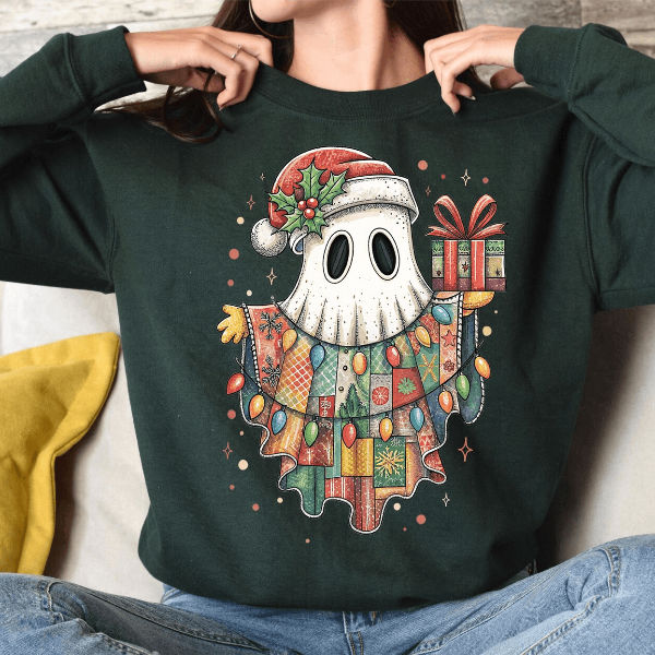 Christmas Ghost Sweatshirt | Funny Santa Hat Ghost Spooky Cute Holiday Crewneck