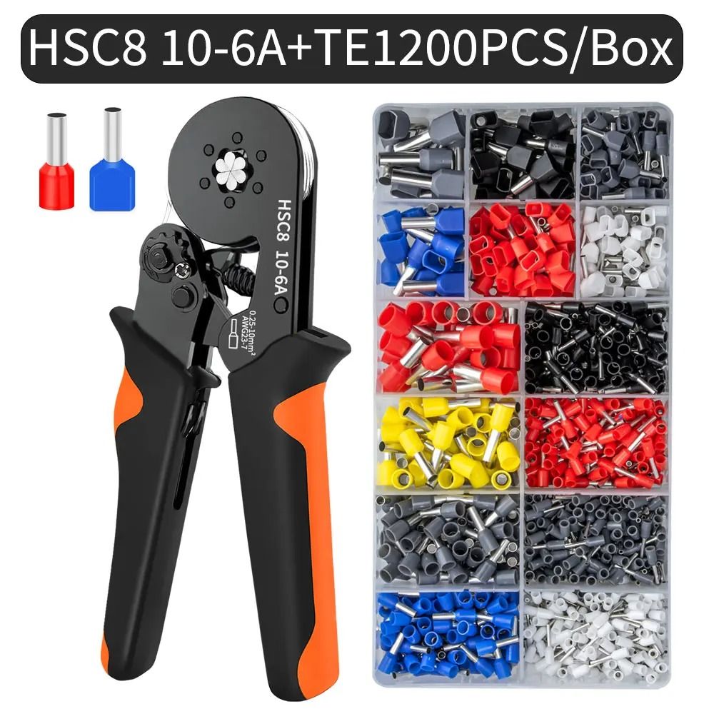 Hexagonal Ratchet Ferrule Crimping Tool Kit with Wire Terminals and Ferrule Sleeves