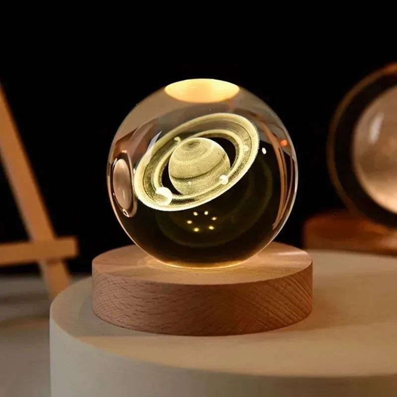 3D Crystal Ball LED Galaxy Lamp with Solar System Engraving