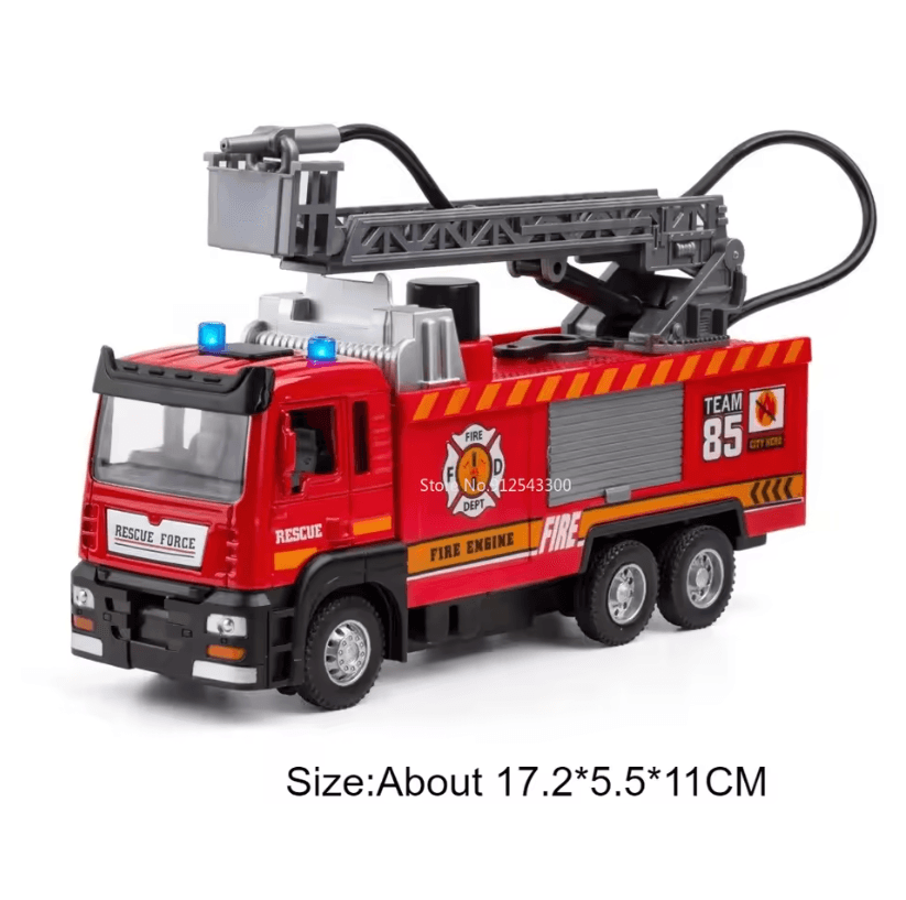 Interactive 1 to 32 Scale Water Spray Fire Truck Toy with Lights Sound and Pull Back