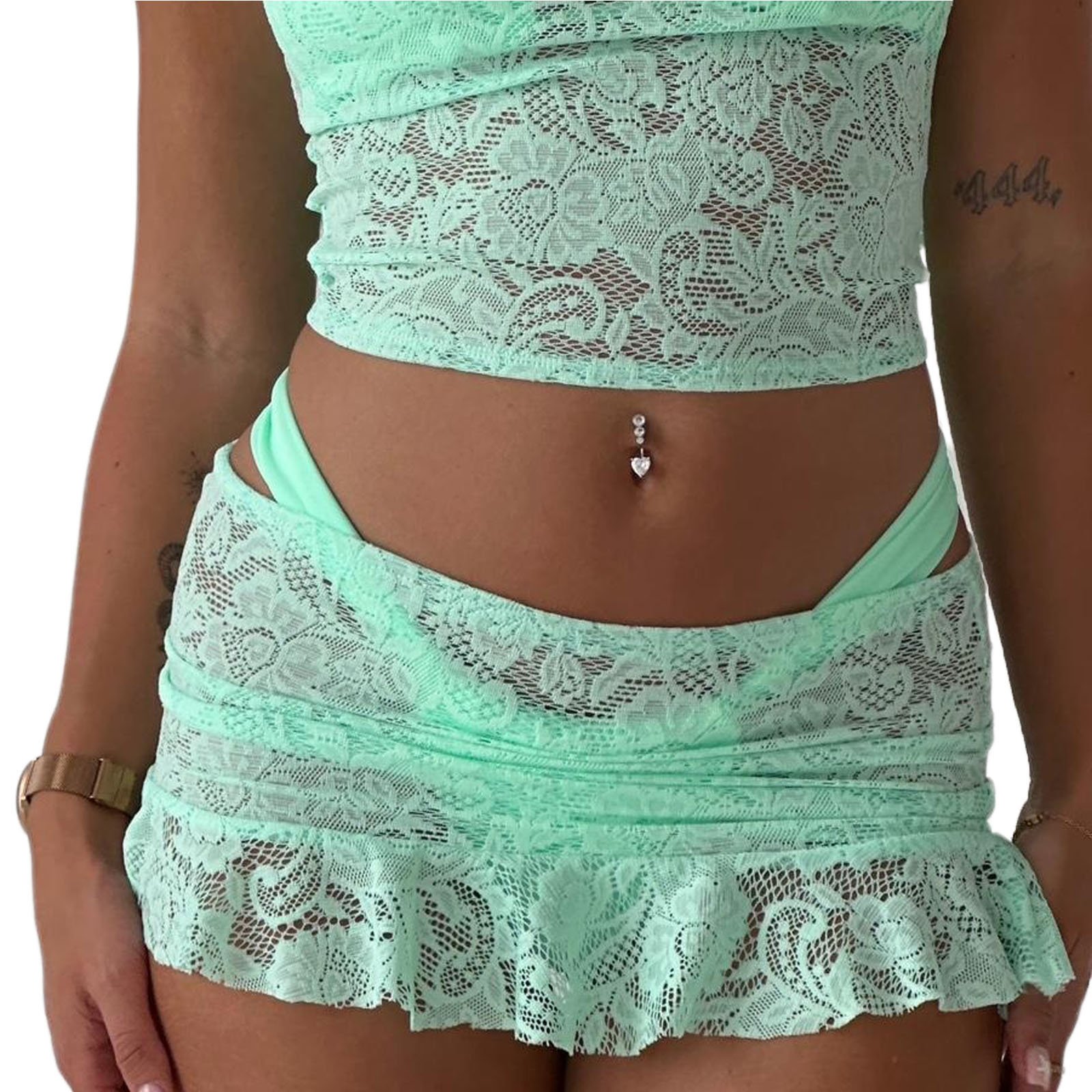 See Through Mini Skirts Low Waist, Women's Bikini Cover-up Skirts Lace, Ruffle Casual Beach Skirts Summer