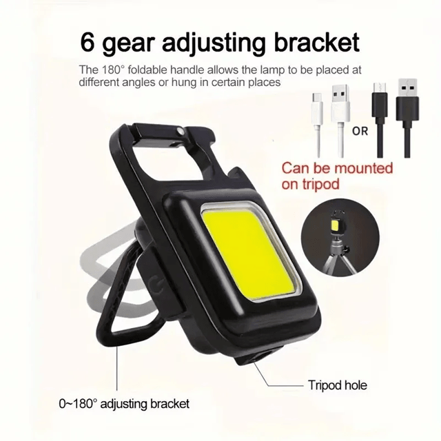 Mini LED Flashlight Keychain USB Rechargeable COB Camping Work Light