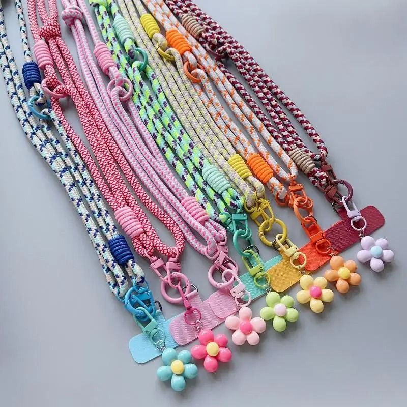 Colorful Nylon Phone Lanyard Shoulder Strap with Flower Charm