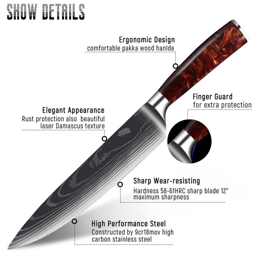 Premium Japanese Style Damascus Steel Chef Knives Set of 6 with Case