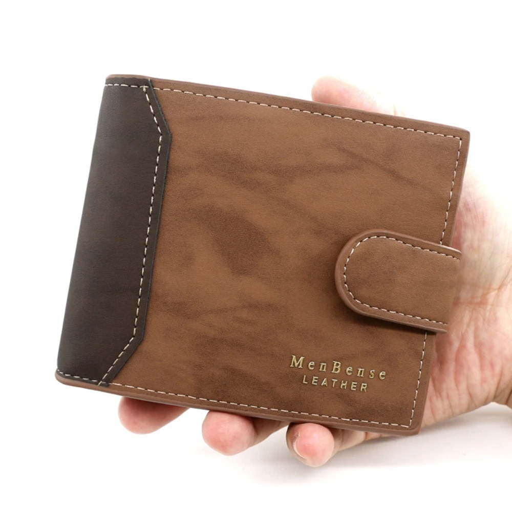 Premium PU Leather Mens Wallet with Hasp Closure Compact Credit Card Holder
